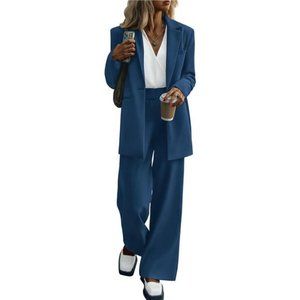 Women's 2024 Fall 2pcs Blazer Jacket and Wide Leg Pants Business Casual Suit Set